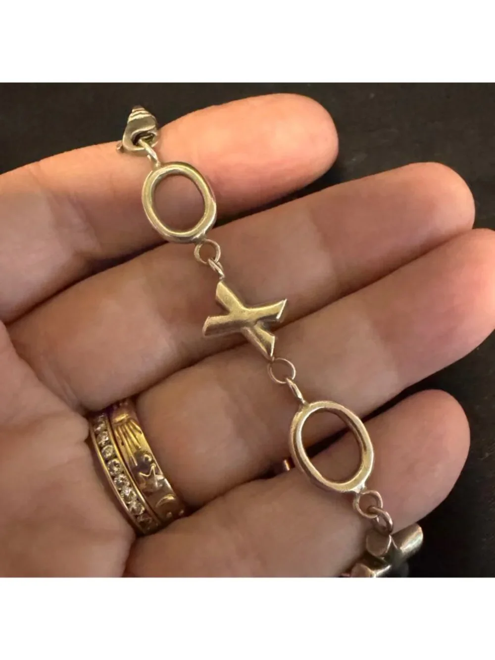Sterling Silver 925 XO Link Chain Bracelet Lobster Clasp Size 7.5